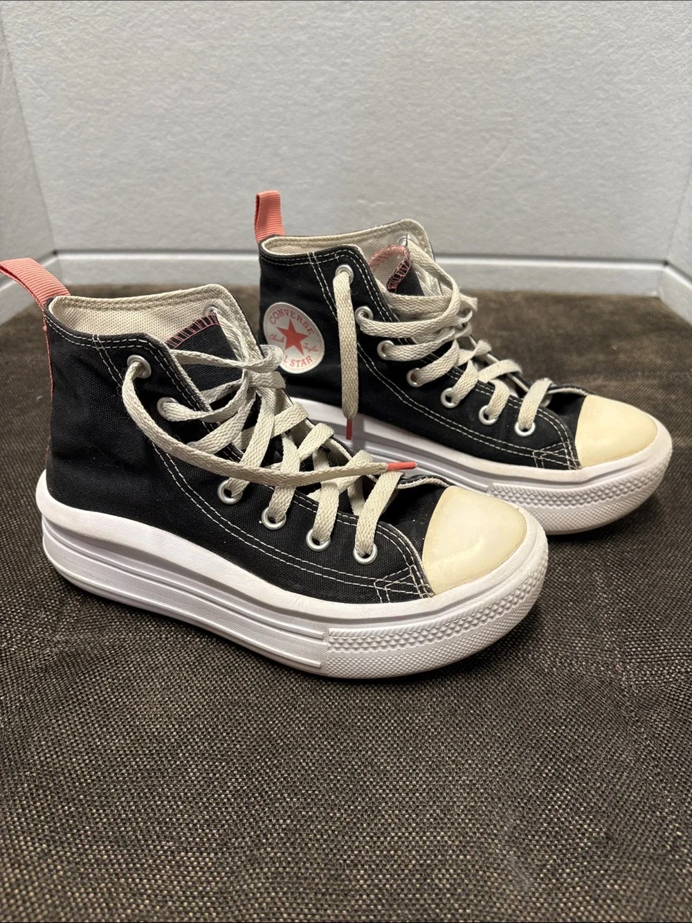 Converse Chuck Taylor All Star Move Hi Kids' Shoes Black/Pink Salt/White 371527F